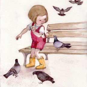 Pigeons. Paper, watercolors, colored pencil